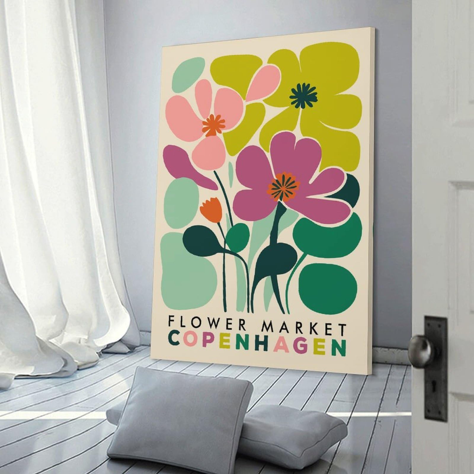 Junmoney Abstract Floral Market Canvas Wall Art, 24x36inch(60x90cm), for Bedroom, Guest Room Or Reading Nook, Decorative Wall Art for Cosy Rooms