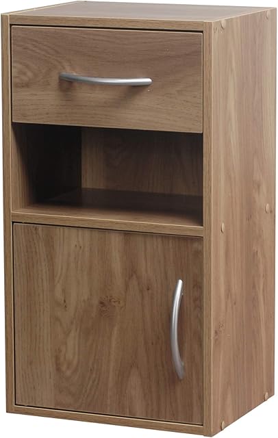 URBNLIVING 1 Door 1 Drawer Wooden Bedroom Bedside Cabinet Shelf Nightstand Side Table Unit (Oak)