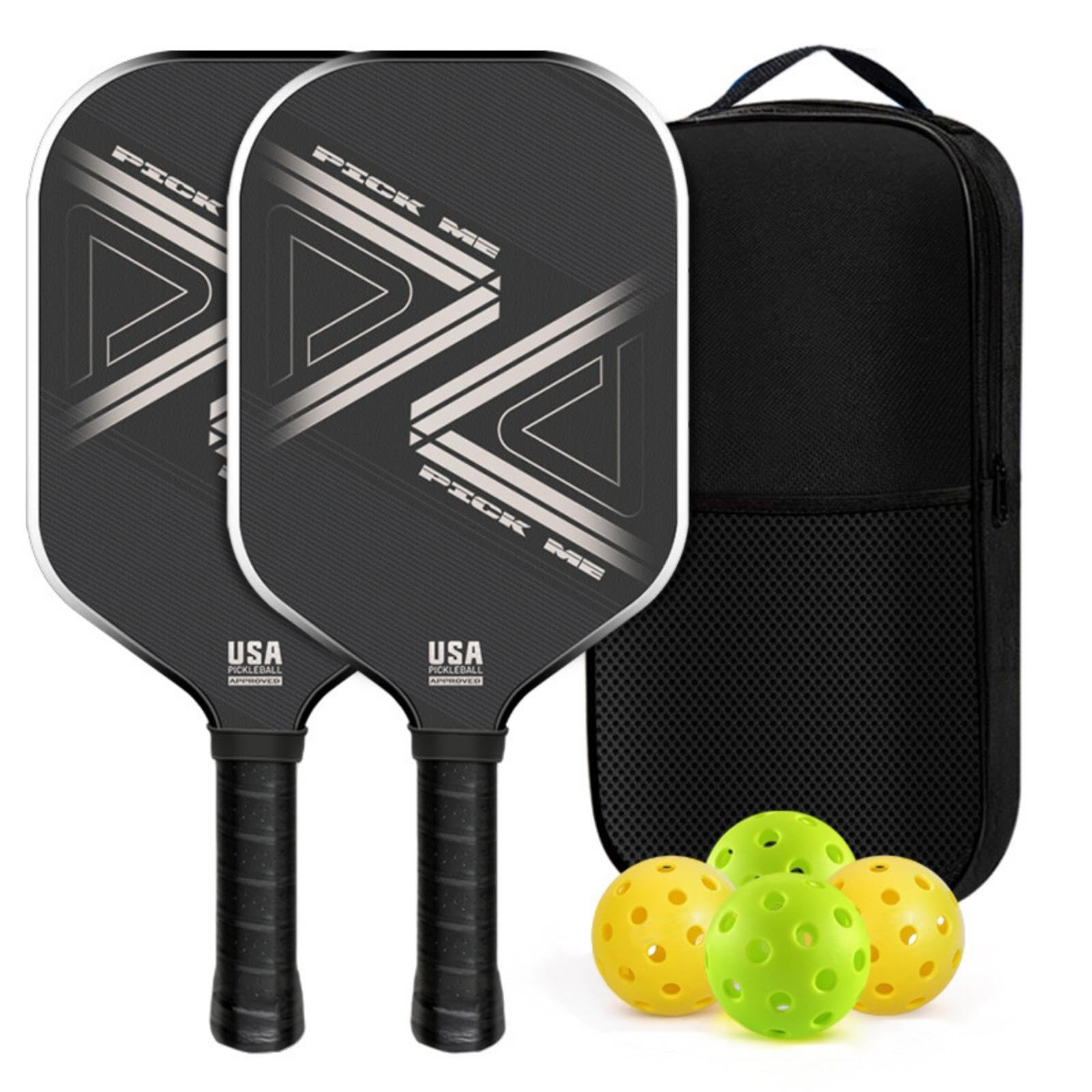 2 Pieces Carbon Fiber Paddles for Pickleball Textured Paddles for Paddleball Set with Bag Perforated Grip Athletic Gear for Beginners, Outdoor Games Silver Gray Edge-image-11