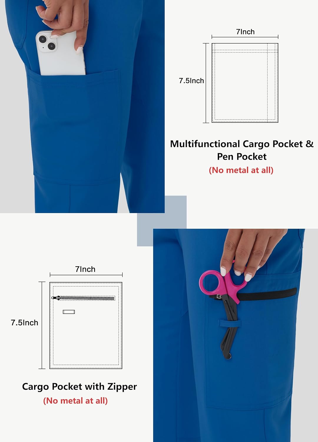 Straight Leg Scrub Pants for Women Tall Royal Blue - Image 4