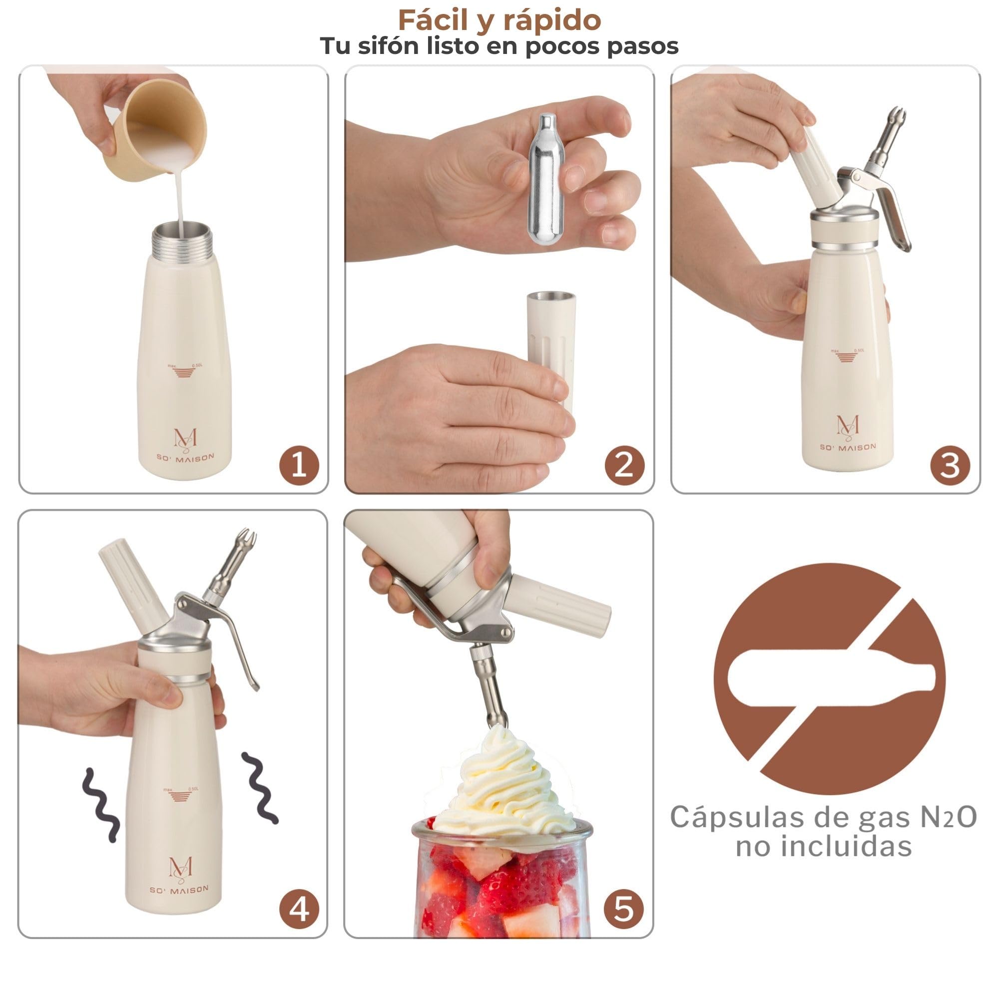 SO’Maison Sifón de Cocina Profesional 500 ml – Chantilly y Nata para Montar, Espumas Dulces y Saladas – Diseño Vintage Elegante