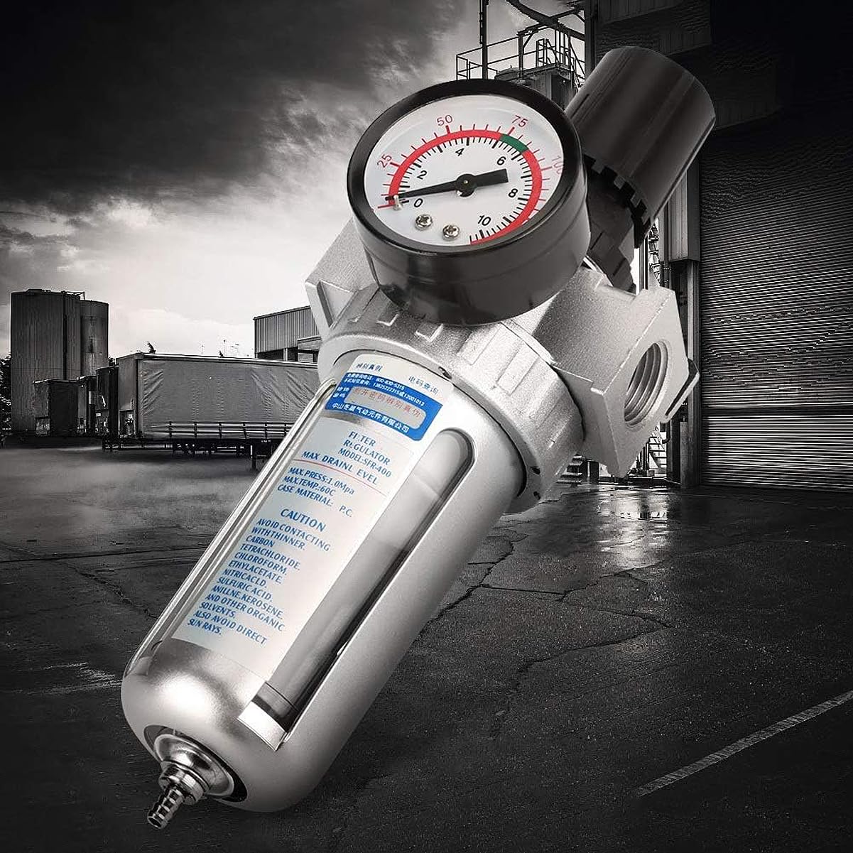 Fyearfly Régulateur de Pression pour Filtre À Air 1/2 Pouce, Régulateur de Filtre À Eau pour Compresseur d'air 1/2" BSP, avec Manomètre 0-150 Psi (0-1,4 Mpa) + Bouton de Commande + Support de Montage