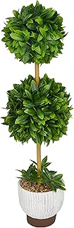 Deco 79 Faux Foliage Boxwood Ball Topiary with White Cement Pot, 9