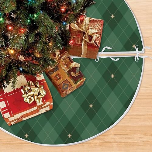 Miniatura 5 de Faldas de árbol de Navidad de 47 pulgadas, rombo de Navidad verde, a cuadros, decoración de árbol blanco de Navidad para casa nacimiento de Jesús