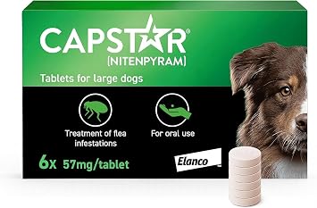 Capstar Flea Tablets, Fast Acting Flea Treatment For Medium To Large Dogs 11.5kg - 57kg, 6 x 57 mg Tablet, Starts Working In 15-30 Mins, Kills Adult Fleas In 6 Hours, Fuss Free Edible Tablets