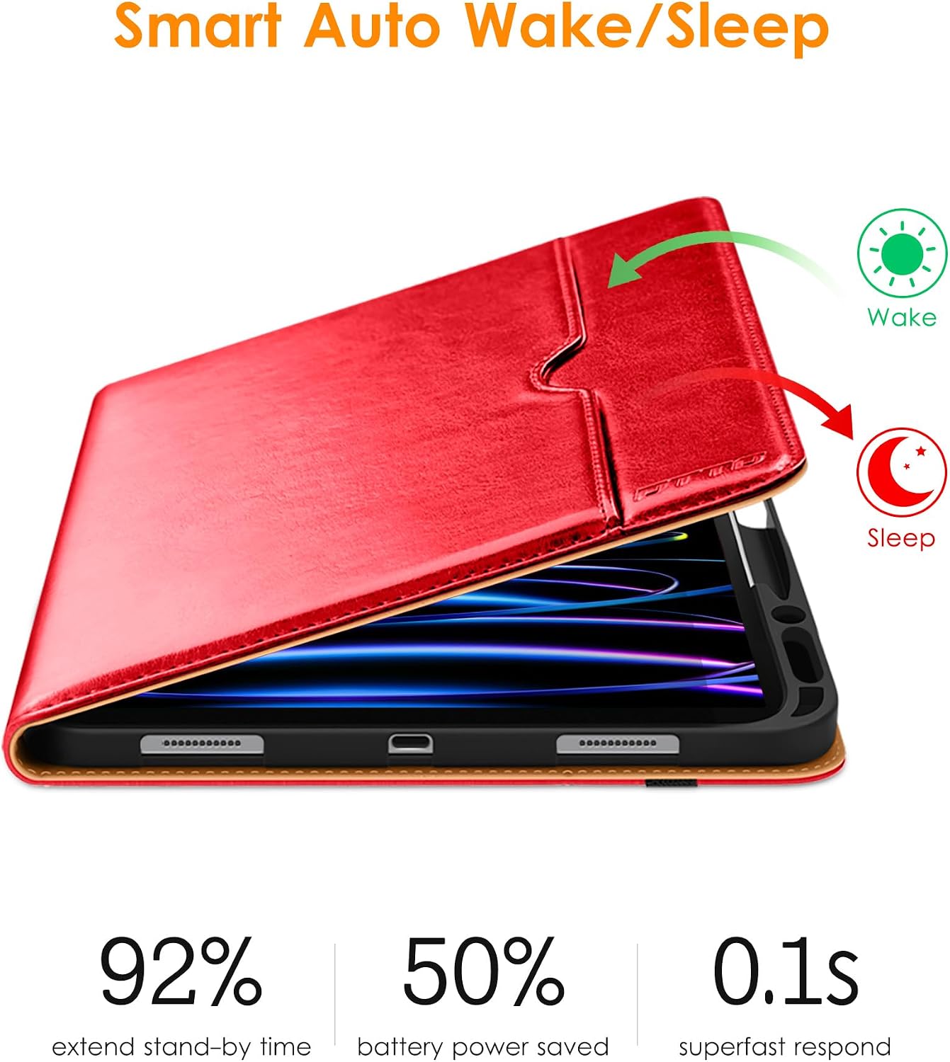DTTO for iPad Pro 12.9 6th / 5th / 4th / 3rd Generation Case 2022/2021/2020/2018, Leather Folio Stand Cover with Built-in Apple Pencil Holder -Auto Wake/Sleep and Multi Viewing Angles, Bright Red image 5