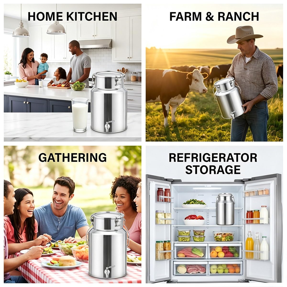 5l -88l Jarra de Leche Inoxidable Hermético, Lechera con Tapa y Anillo de Sellado, Bidón de Transporte de Fácil Limpieza, Cubo acero inoxidable Multiuso(No Spigot,18L/4.76Gal)