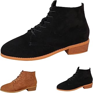 Botines Mujer Forrados Elegante Con Tacón Corto Botas Cortas de Ante Cómodas Bota Puntiaguda en el tobillo Bota Sencilla Bota Lisa Color Sólido Zapatos Planos Botas Occidentales Ocio Botas bajas