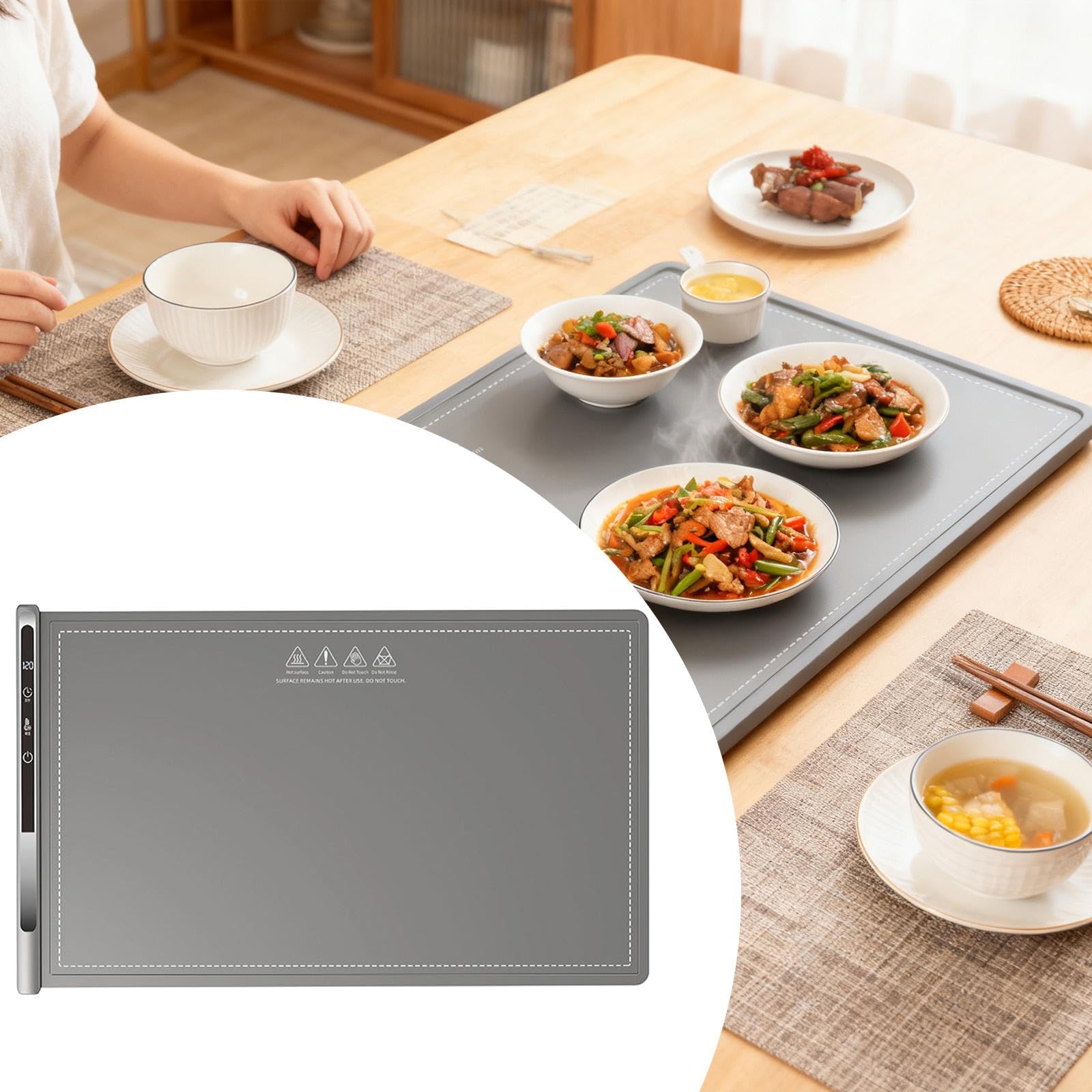 Manta Térmica para Alimentos, Manta Calefactora, Otoño, Temporizador de 8 Horas, Portátil, 300 W, Fiesta, Uso Diario, Reuniones, Placa Calefactora, Gris, Individual