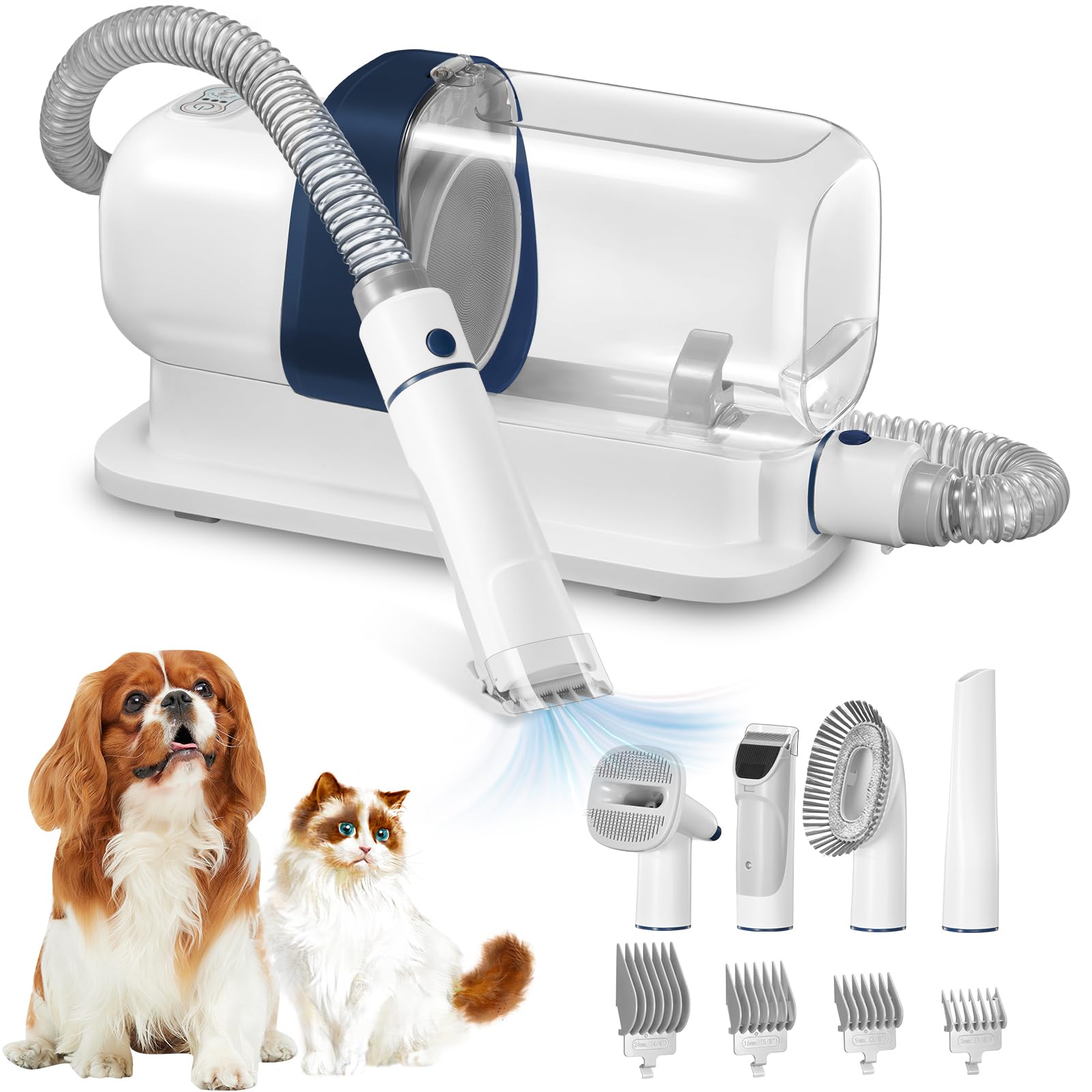 Pet Grooming Vacuum & Dog Grooming Kit with 2.3L Capacity Larger Pet Hair Dust Cup Dog Brush for Shedding Pet Hair Vacuum Cleaner with 4 Proven Grooming Tools（Blue）