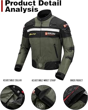 BORLENI Motorcycle Jacket Green L and Motorcycle Armor Set (Elbow Shoulder and Back Certified)