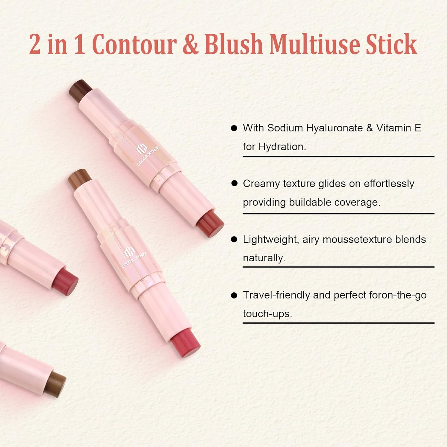 Color Nymph Blush Contour Stick, Double-end Cream Blush & Contour Makeup Stick Multiuse Blusher with Butter Bronzer For Cheeks Eyes Lip Matte Texture Silky-Smooth - 04# Coffee Cherry - Image 2