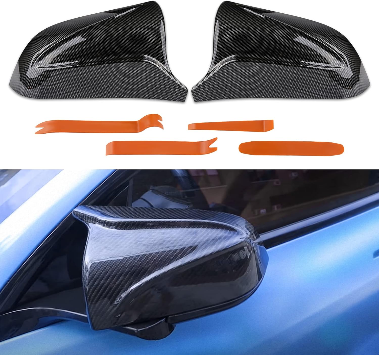 JDMON Replacement for Door Rearview Mirror Cover Cap Tesla Model 3 Sedan 2017 2018 2019 2020 Side Mirror Cover Cap Trim 2PCS (Carbon Fiber)