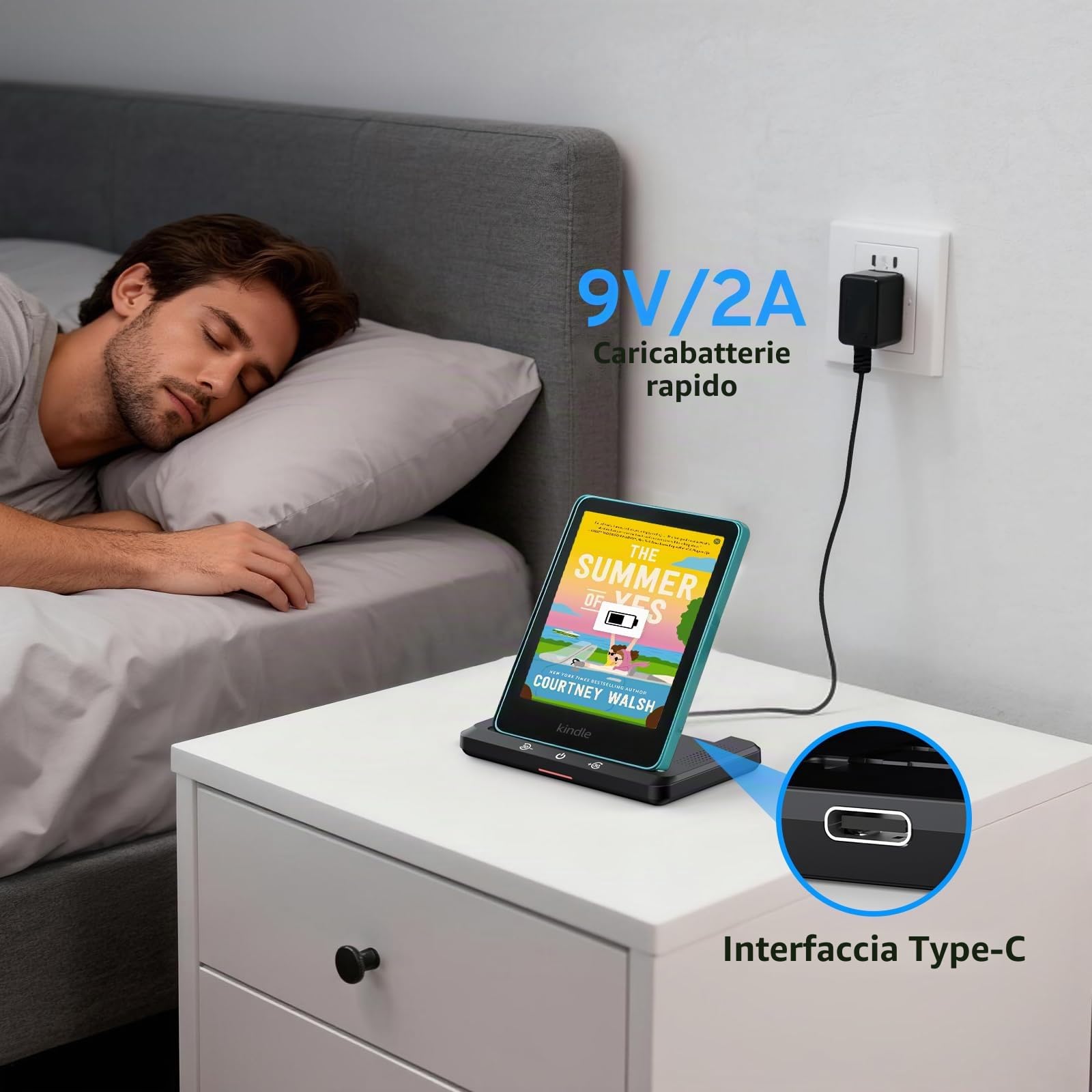 Dock di ricarica wireless con altoparlante per audiolibri | Compatibile con Kindle Paperwhite Signature Edition (2022/2024) & Colorsoft Signature Edition | Stazione di ricarica wireless pieghevole con