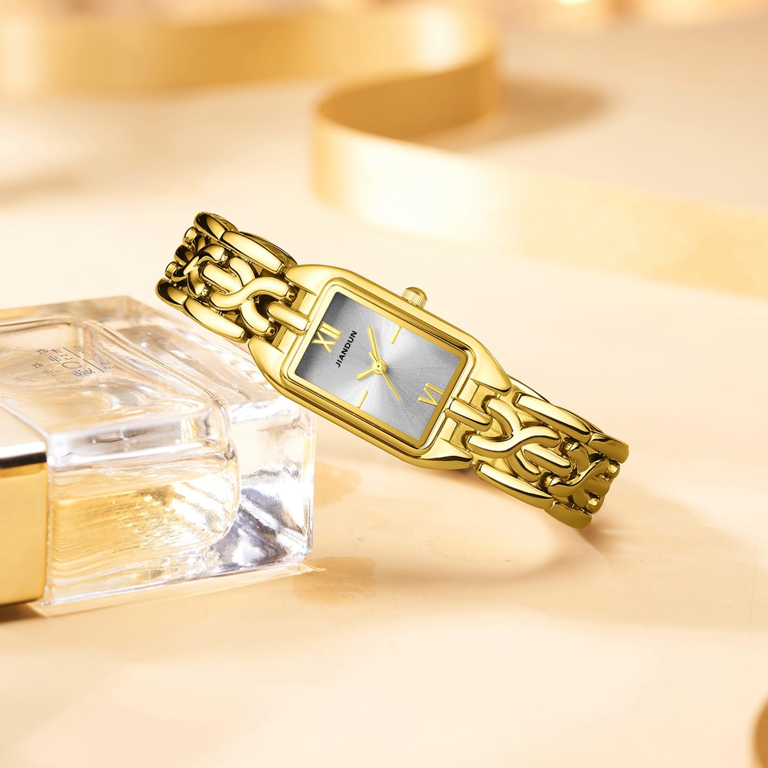 JIANDUN Vintage Petite Rectangular Womens Bracelet Watch, Adjustable Strap, Lady Watch Waterproof Design - Image 4