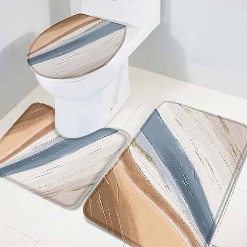 Miniatura 3 de Bathroom Rugs Sets 3 Piece Bath Mat,Blue Gradient Watercolor Oil Painting Art Soft Non-Slip Bath Rug Set,Absorbent Shower Rugs Toilet Seat Cover