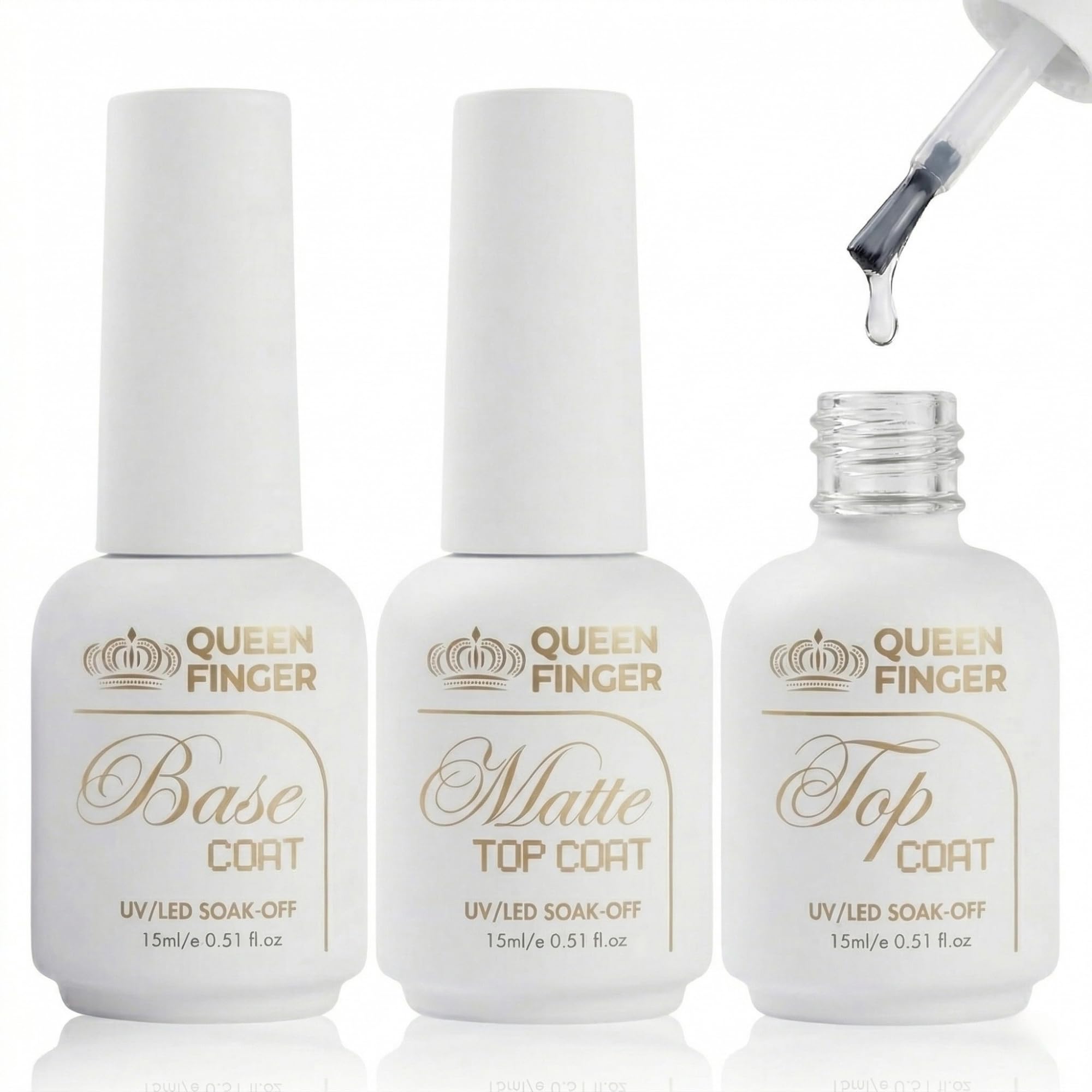 3 Pcs Gel Top Coat, Matte Top and Base Coat Set,15ml Glossy Matte No Wipe Long Lasting Basic Combination Soak Off LED Nail Lamp Art DIY Design Gifts for Women-image-46