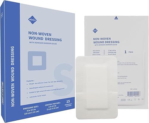 Apósito estéril no tejido para heridas de isla de 4 x 6 pulgadas, cubierta extra grande con almohadillas de gasa con bordes adhesivos, almohadilla