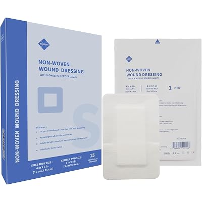 Sterile Non Woven Island Wound Dressing 4 X 6 inch,Extra Large Cover with Adhesive Bordered Gauze Pads,Breathable and High Absorbent Non-Stick Center pad,Latex Free, 15 Individually Pack