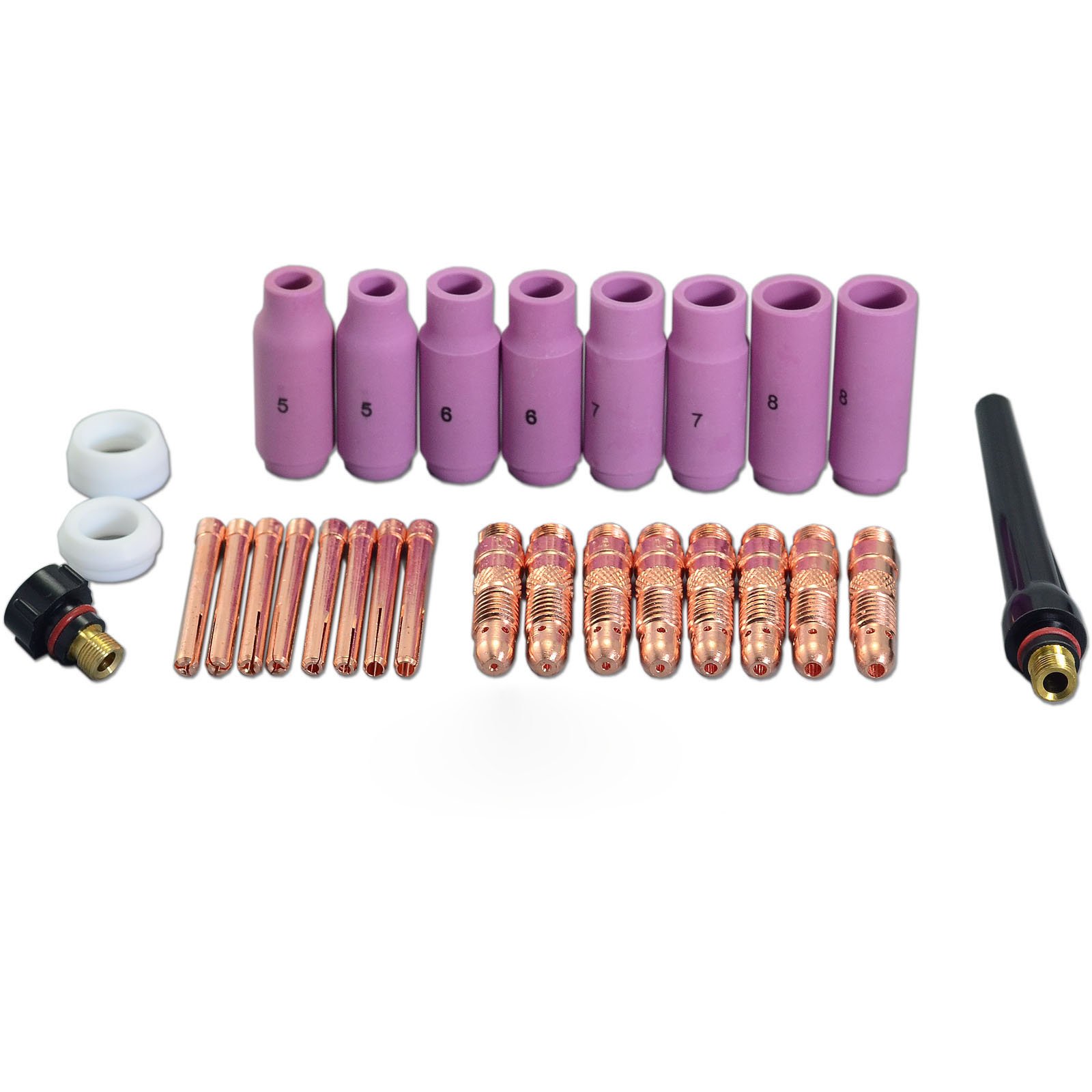 RIVERWELD TIG Collet Bodies 10N30 10N22 1.0mm, 10N31 10N23 1.6mm, 10N32 10N24 2.4mm 10N28 10N25 3.2mm Alumina Nozzle Ceramic Cups 10N Series for DB PTA SR WP 17 18 26 TIG Welding Torch 28pcs
