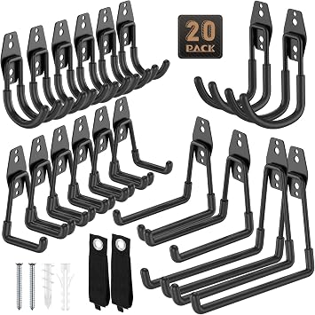 Heavy Duty Garage Hooks for Storage & Hanging Items, 20-Pack