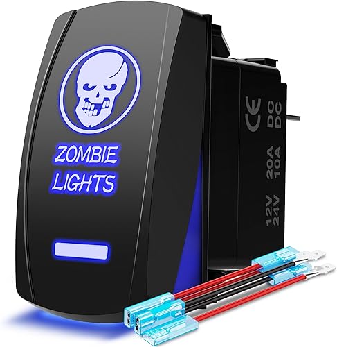 MicTuning MIC-LSK1 Interruptor de luces con símbolo de zombie, con encendido y apagado, luces ledes, 20A, 12V, azul