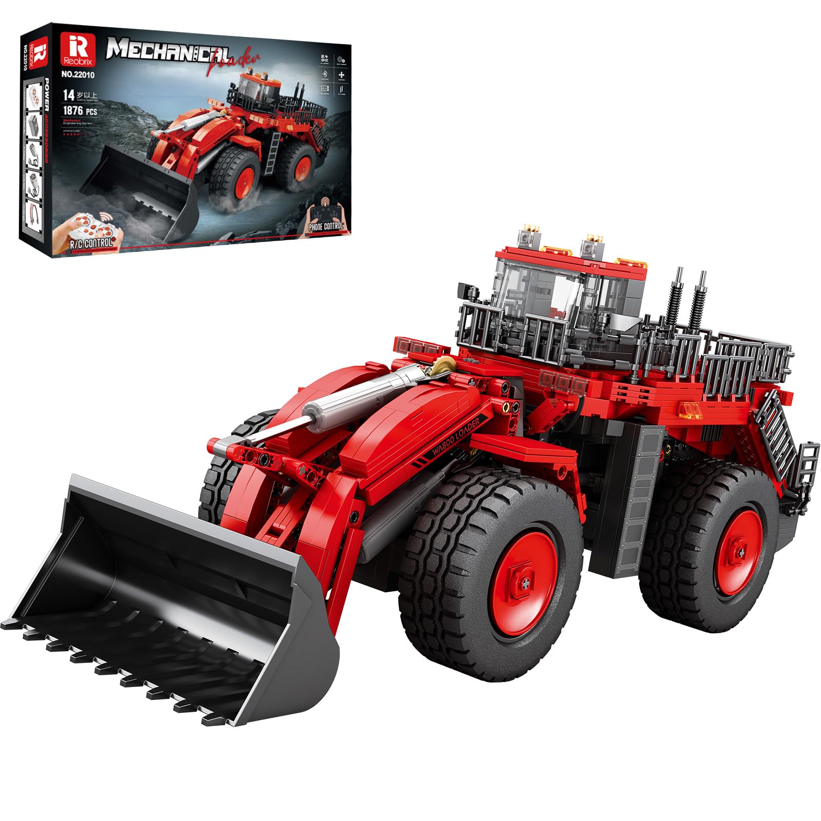 Reobrix RC Loader Building Toy for Adults, Technical Engineering Digger Vehicle Heavy Duty Hobby Kits, 22010 Mechanical Bulldozer Car Construction Brick Gift for Child Boys 14+ (1876Pcs) — image 1