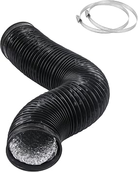 CABAX 6 inch Diameter, 5 Feet Length Air Ducting, 15cm Diameter Flexible Black Aluminum Vent Hose for HVAC Ventilation with 2 Clamps