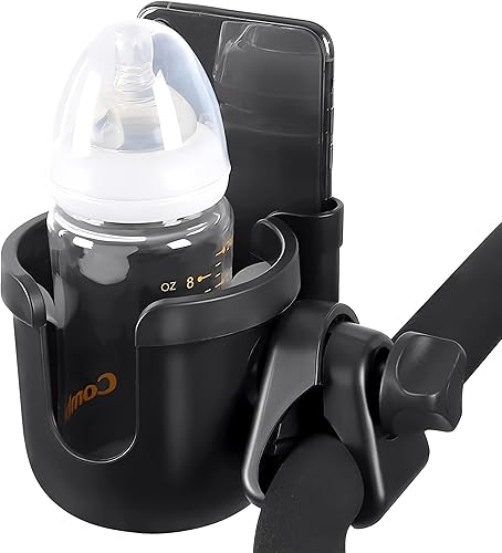 Portavasos universal para cochecito con estante de almacenamiento para cochecitos de teléfono celular, soporte de bebida de rotación de 360 grados