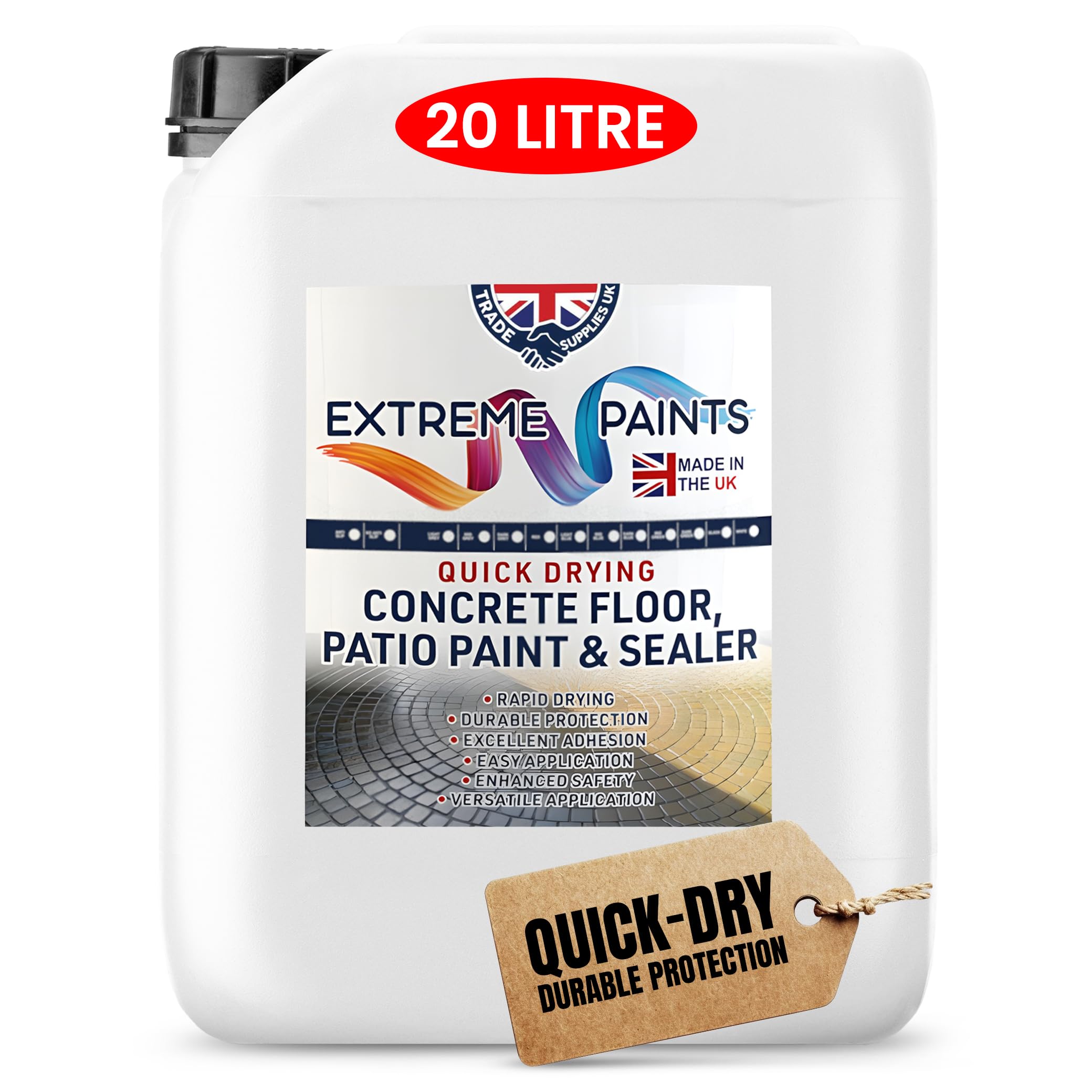 TRADE SUPPLIES UK - Extreme Quick Drying Concrete Floor, Patio Paint & Sealer with Anti Slip - Water Based, Durable & long Lasting - Industrial & Domestic Spaces - Red. 20L