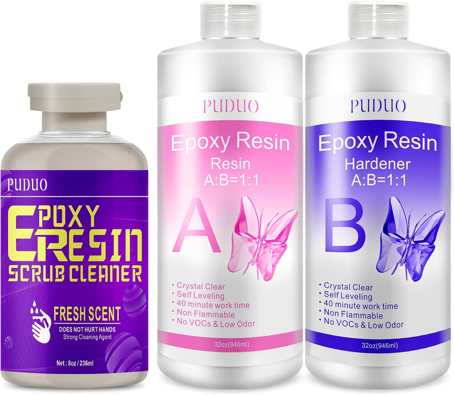 64 Epoxy Resin Crystal Clear + 8OZ Clearner for Epoxy Resin, UV Resin