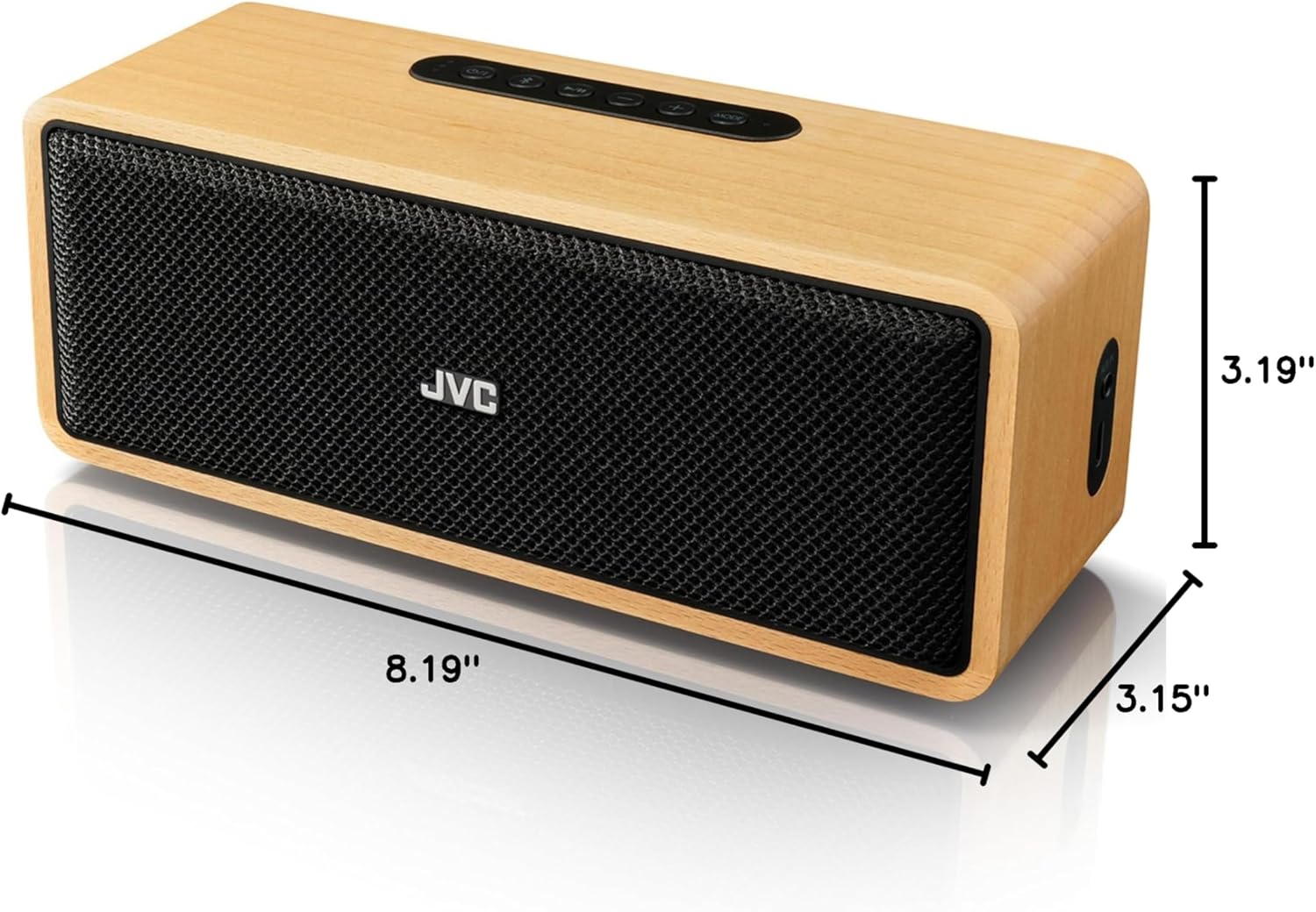 JVC Portable Wireless Bluetooth Stereo Speaker – Genuine Wood, Retro Style, Rich Sound, 12 Hr Battery, Palm-Sized, for Home, Office, or Outdoors, USB-C and Aux Input - SPWS2BT