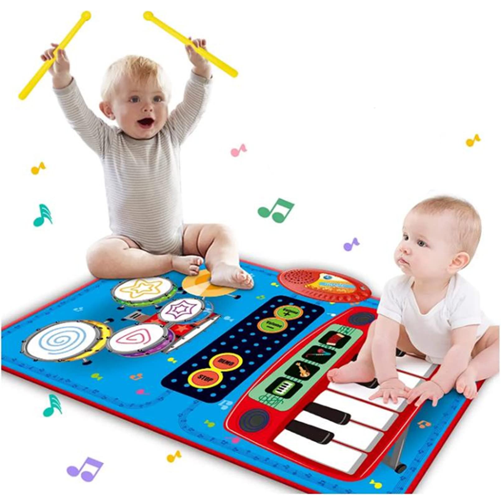 AM ANNA 2 in 1 Musical Mats, Piano Keys & Electronic Drum,Music Piano Keyboard Mat Touch Musical Mat with 2 Sticks,Learning Floor Blanket Early Education Musical Toys for Toddlers Baby Girls Boys