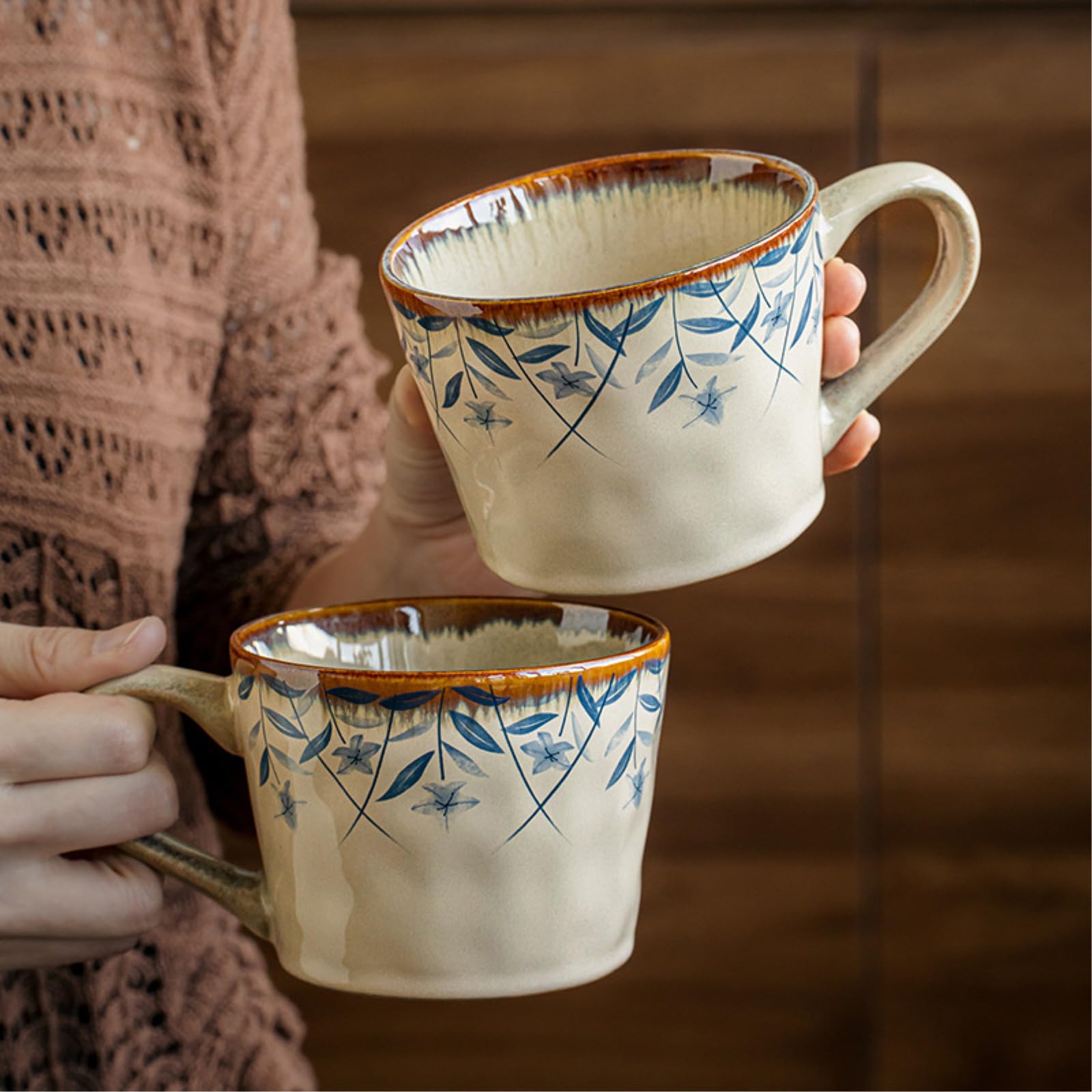 Taza de cerámica creativa de 385 ml, taza de café con leche, globo de flor