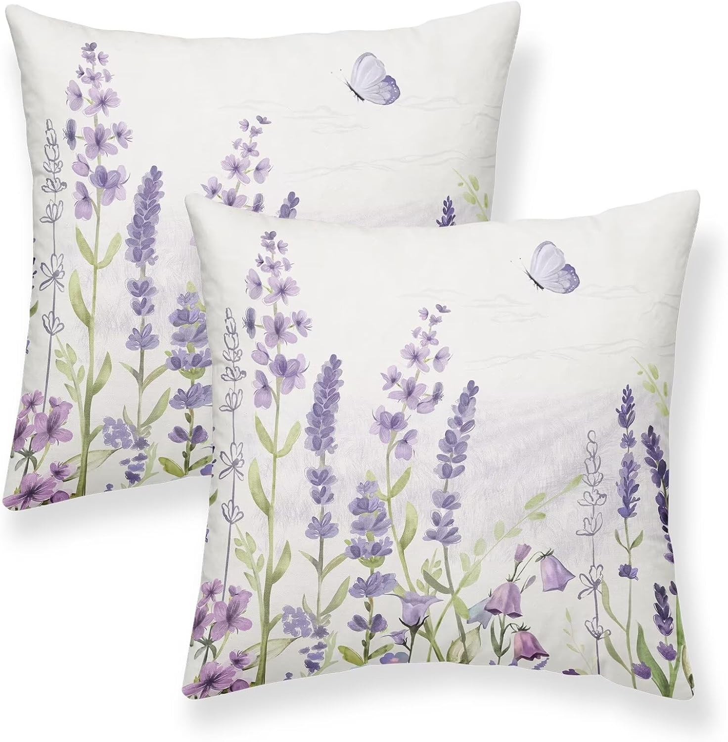Spring Lavender Pillow Cover 24x24 Inch Set of 2 Purple Flowers Throw Pillow Covers Summer Watercolor Floral Decorations Linen Cushion Covers Farmhouse Home Decor for Sofa Couch Outdoor