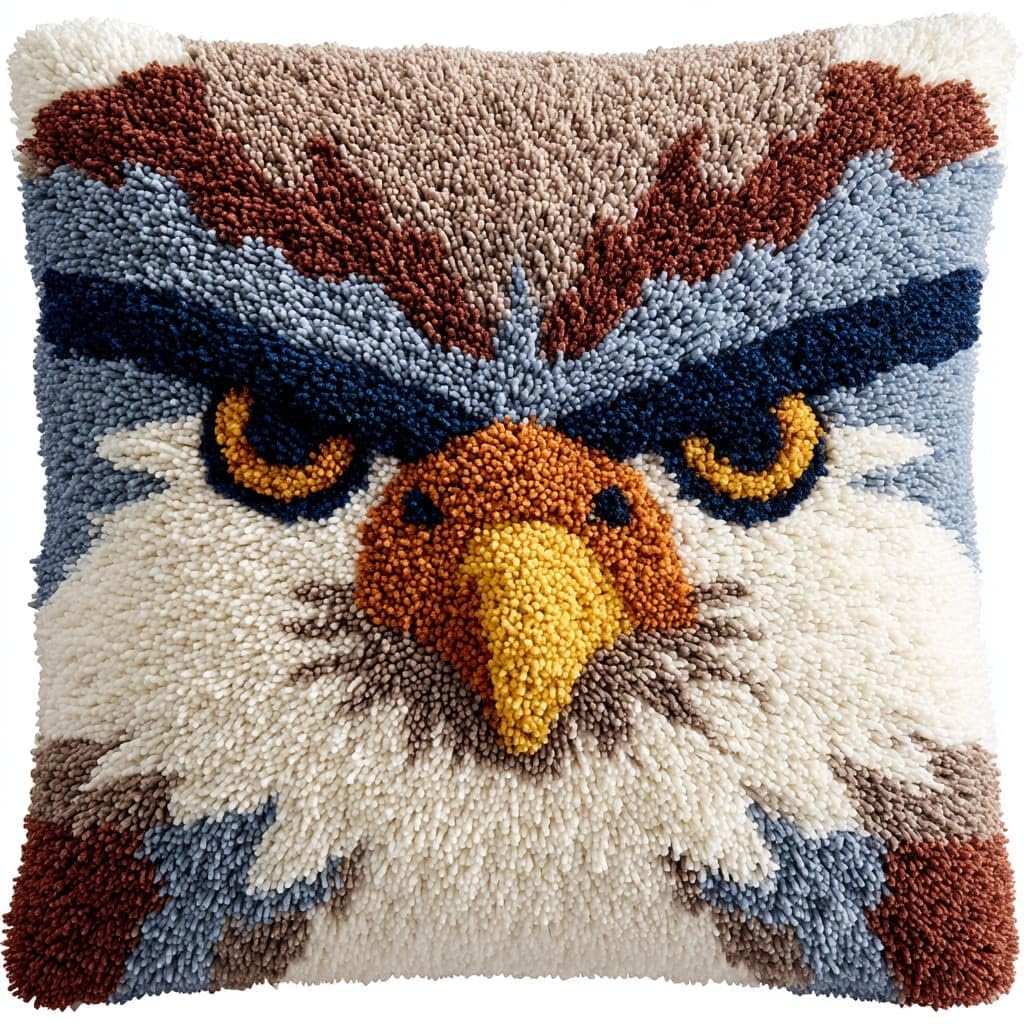 Taxpy Latch Hook Cushion Kits 17X17Inch, Animal Eagle Latch Hook Pillow Case Kits Embroidery Kit, DIY Needlework Pillow Cover Cushion Rug Making Kit