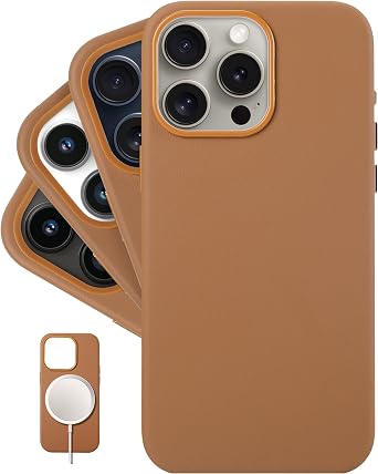 LONLI Classic - for iPhone 15 Pro - European Nappa Leather Phone Case - Smoothen and Soften Over Time - Compatible with Magsafe - Saddle Brown