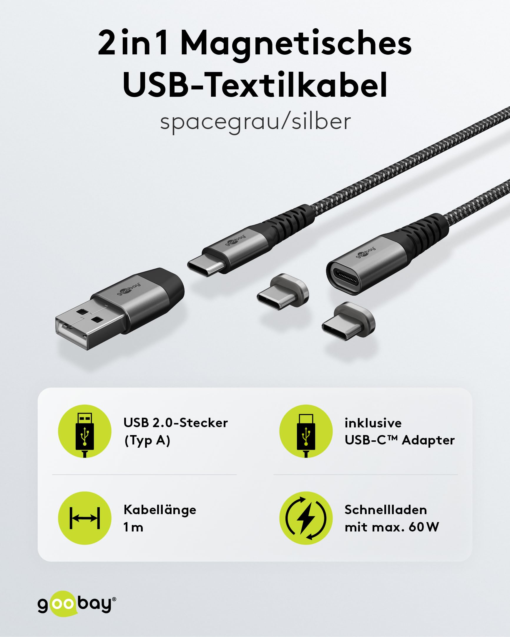 goobay 65653 Magnetisches USB Ladekabel / 1 Meter/Magnetladekabel 