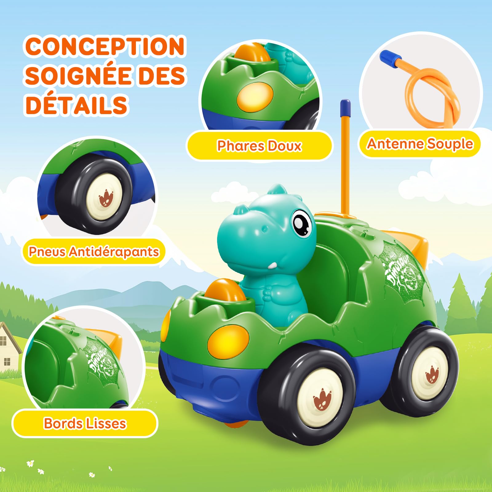 Pup Go Voiture de Dinosaure RC Cartoon pour Tout-Petits avec Musique, Lumières et 2 Poupées, Première Voiture Télécommandée pour Garçons et Filles, 18 Mois+, Cadeau Parfait pour Anniversaire ou Noël