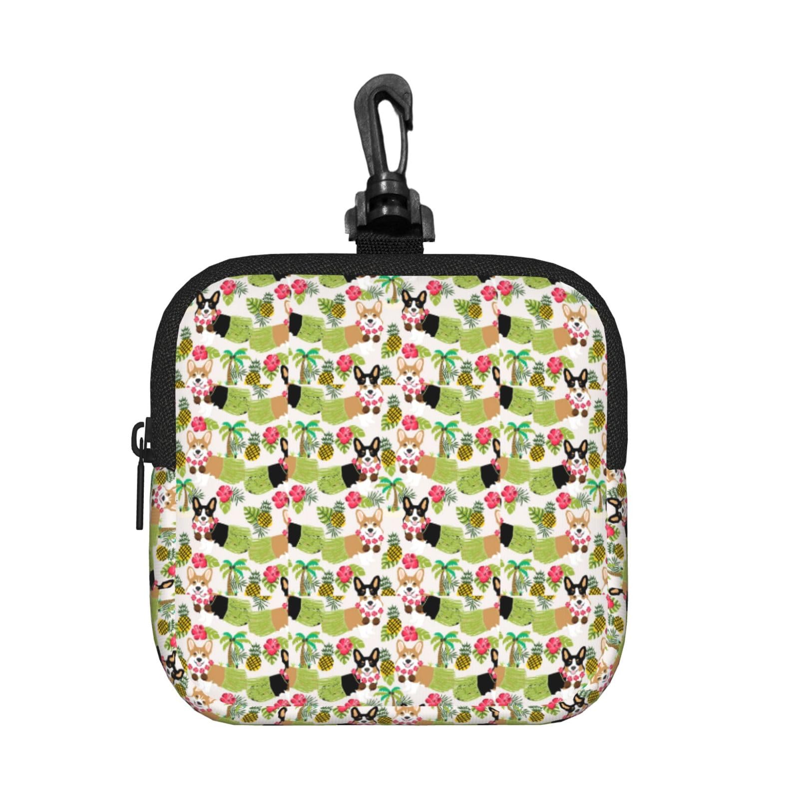 Corgi Hawaiian Tropical Summer Pineapple Print Square Storage Bag Travel Toiletry Cosmetic Organizer Pouch Lightweight Reusable