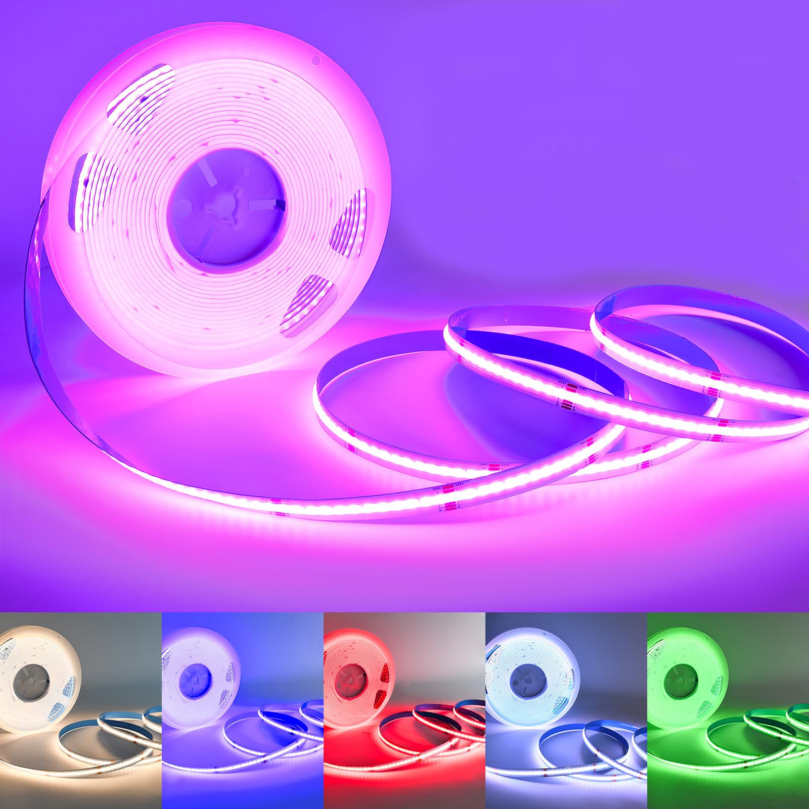 10M Wifi 24V COB Striscia LED RGB+Bianco caldo Senza alimentazione elettrica, 672LEDs/m Striscia LED dimmerabile Multicolore Senza alimentazione elettrica LED Nastro Striscia Luminosa LED COB Strip