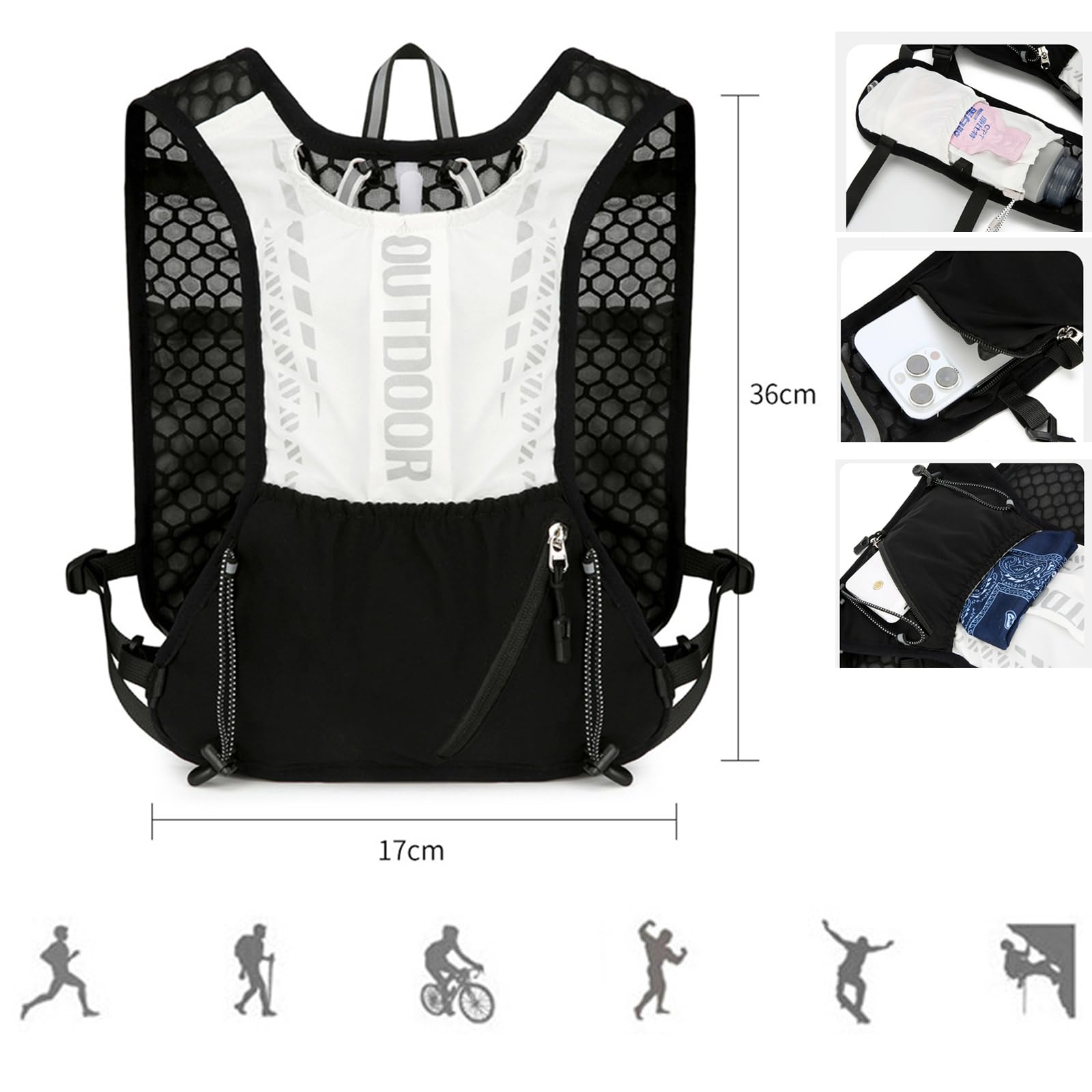 Laufweste für Damen und Herren, Laufrucksack mit 1.5L-Trinkflasche und Reflex-Strichen, Ultraleicht Trinkrucksack Fahrrad Trinkweste Laufen Wasserrucksack für Laufen Marathon Jogging Radfahren MTB
