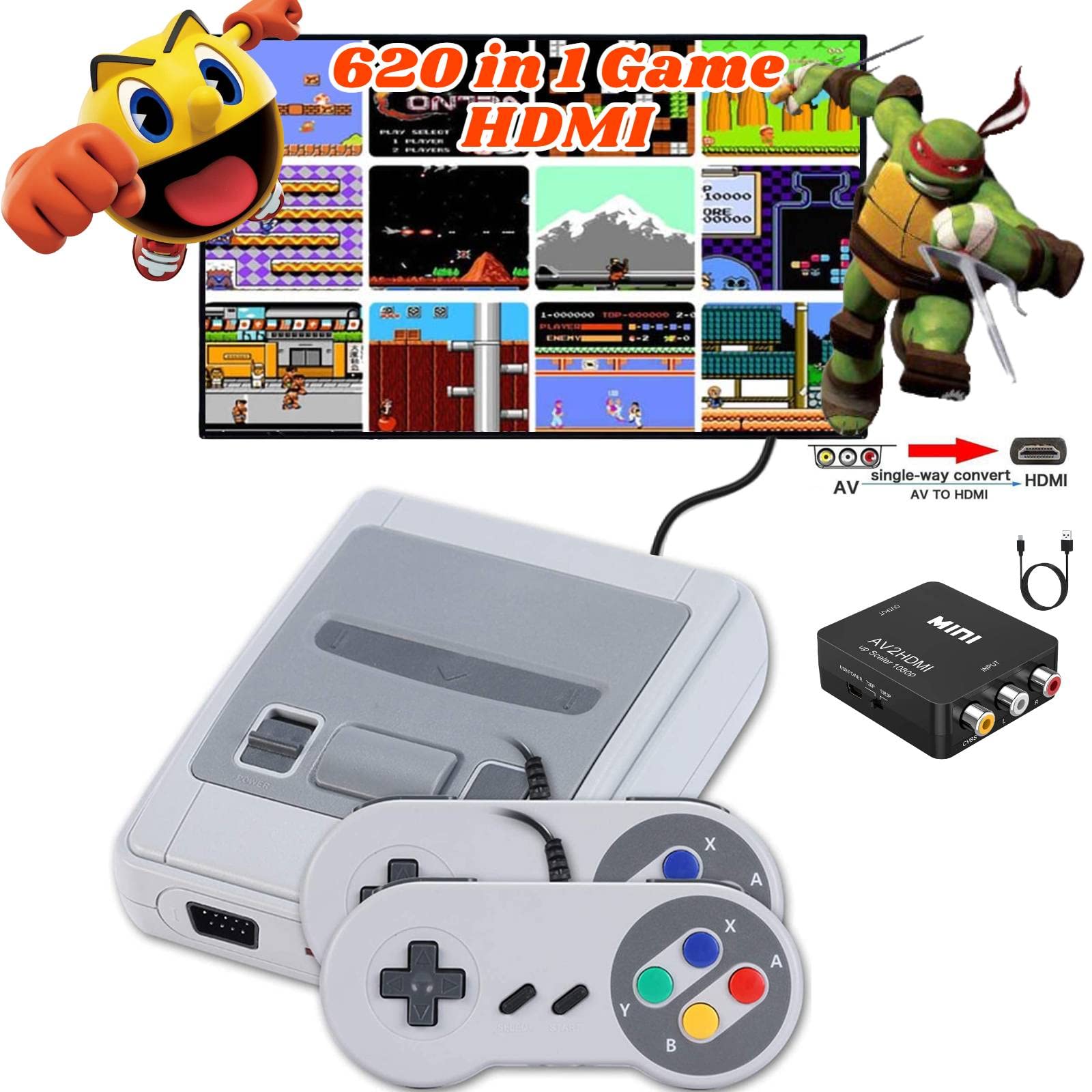 Retro Game Console,Super SFC Classic Min Snes Game System with Built-in 620 Games and 2 Classic Cont
