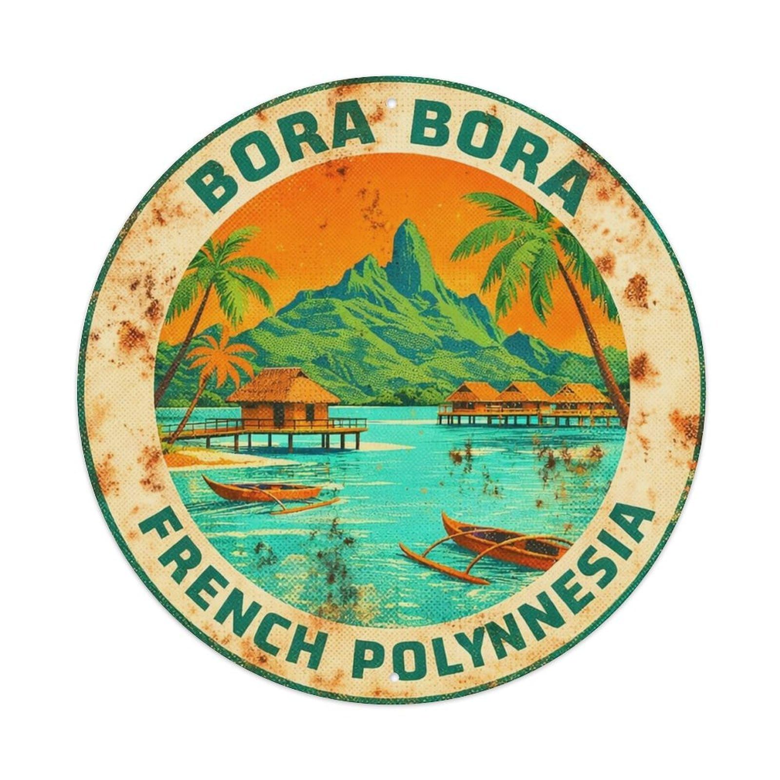 Olyhtr 8X8inch Classic Style Retro Bungalow Pier Borabora Lagoon Travel Activity Metal Tin Sign