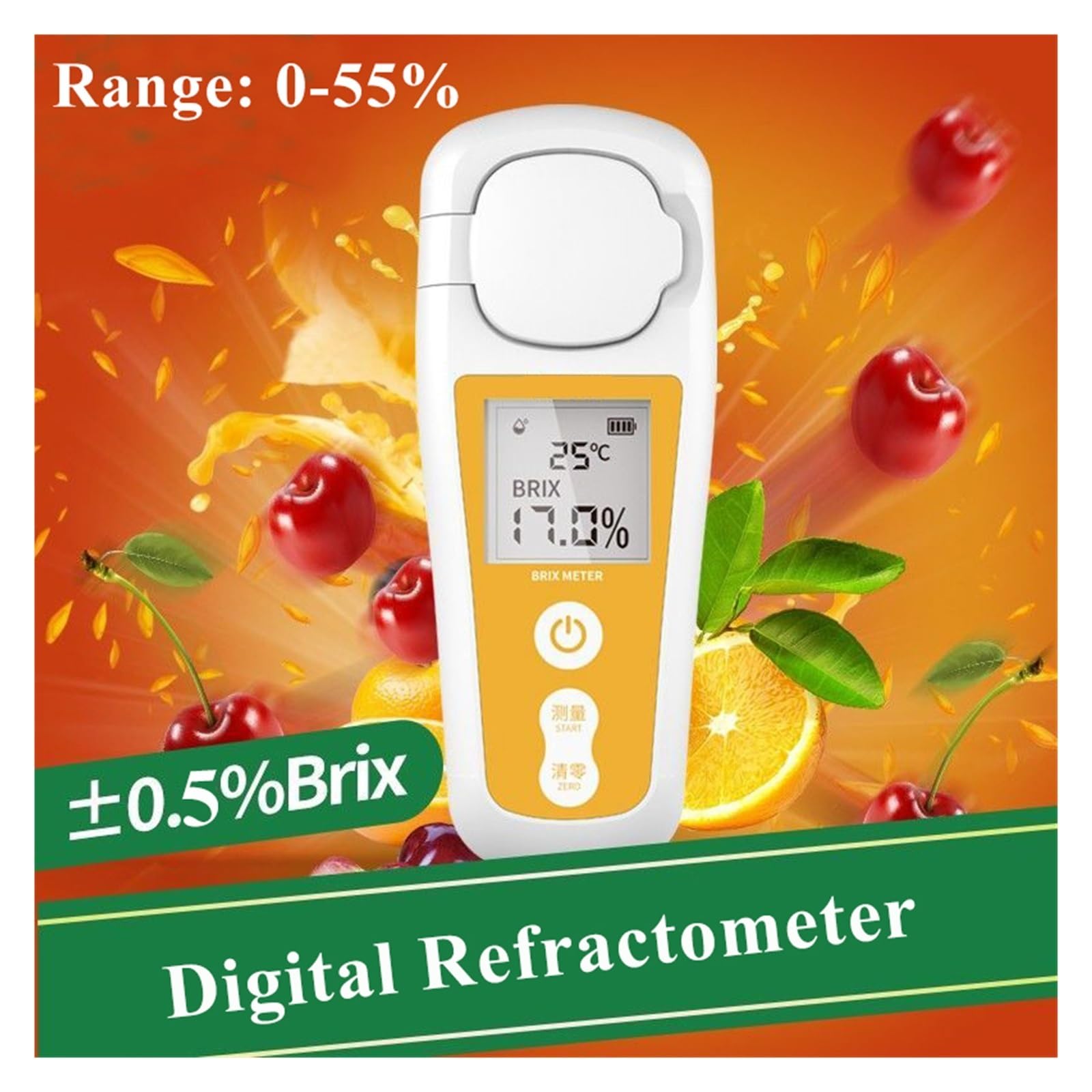 Refractómetro Brix, refractómetro medidor Brix, Refractómetro Digital 0-55%, medidor, medidor de jugo de frutas, bebidas, contenido de azúcar, instrumento de medición, medidor de azúcar para medir el