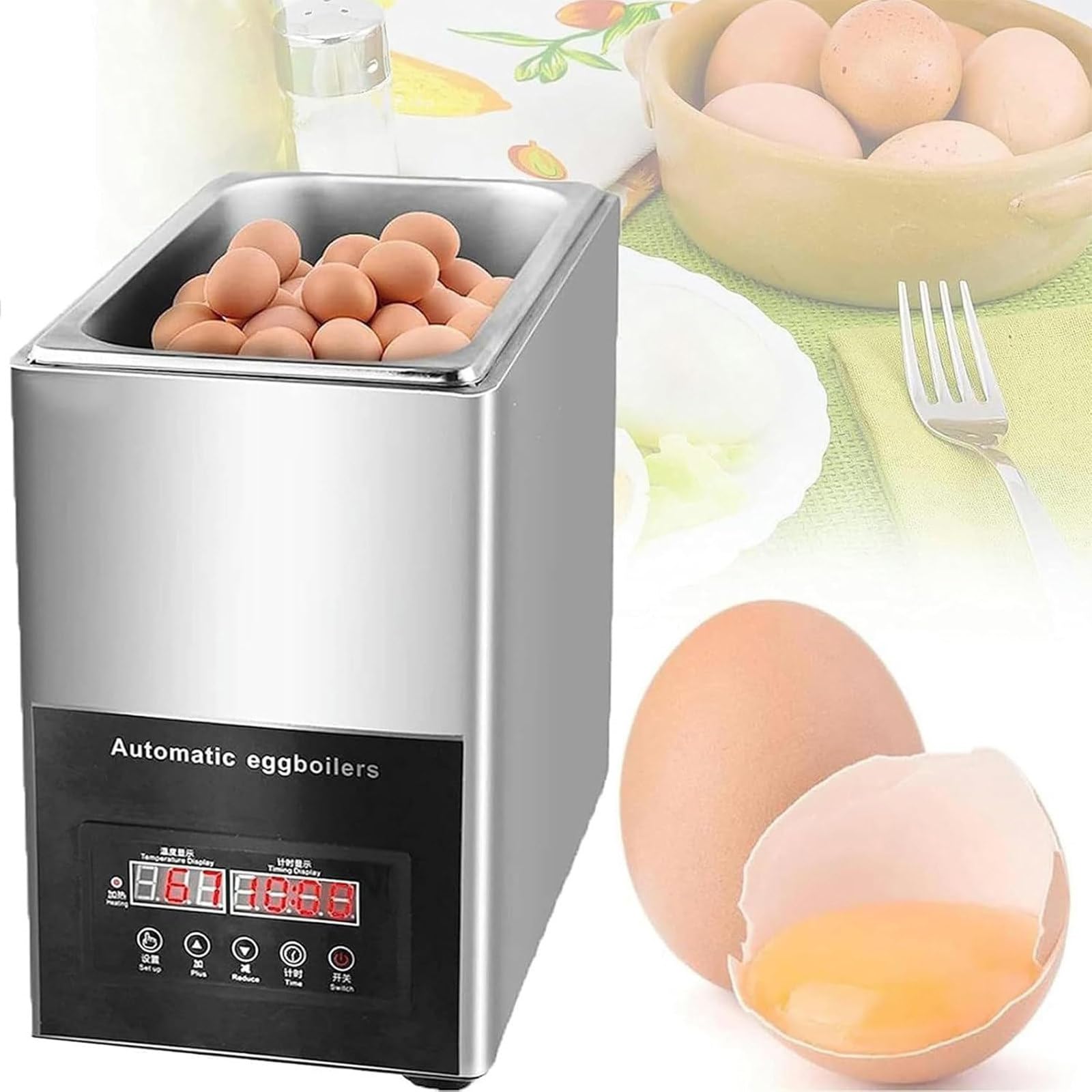 Generic Commercial Egg Boiler, 50 Egg Capacity, 9L Large Capacity, Stainless Steel, Egg Steamer with Timer, 099 Minutes, Restaurant Use
