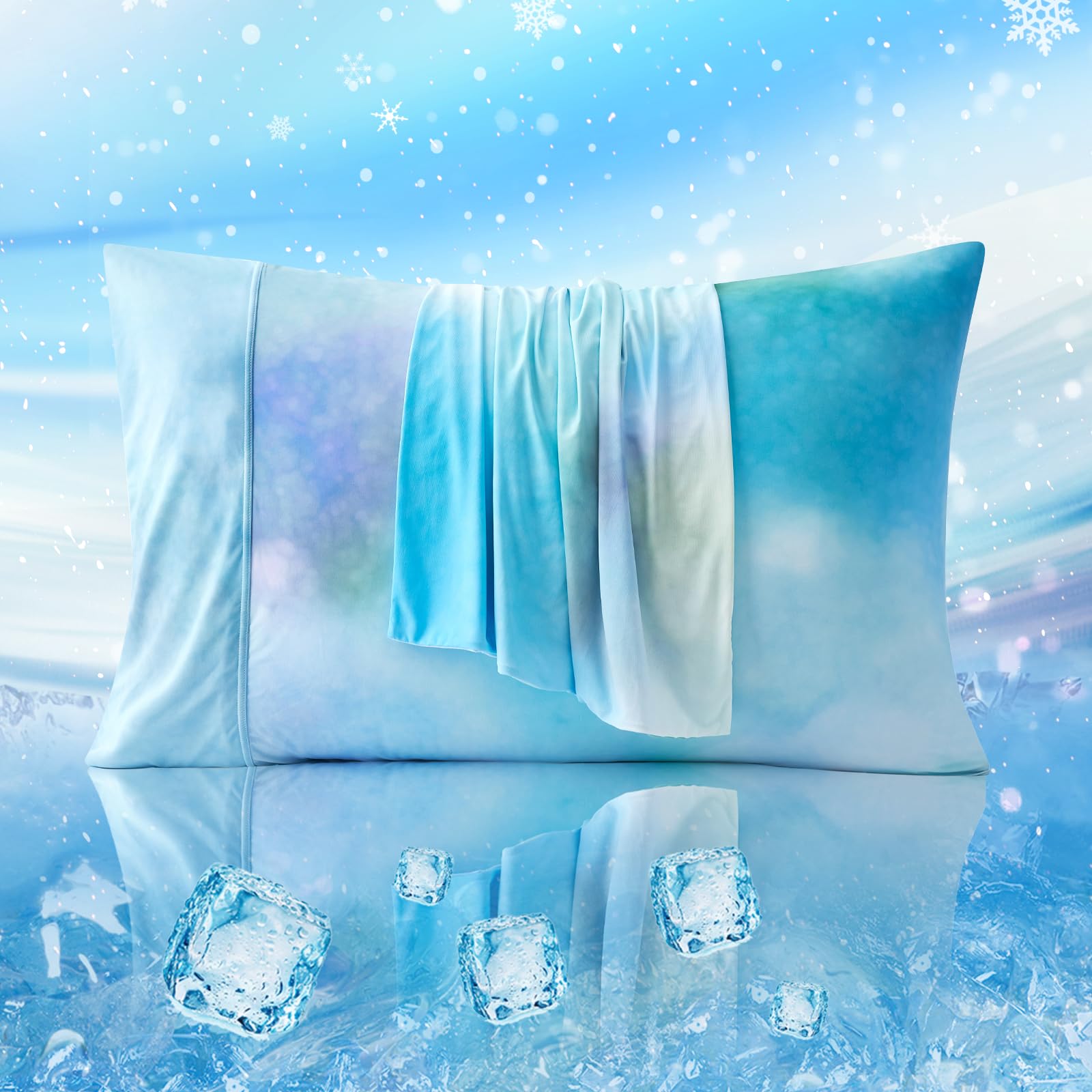 Cozy Bliss Cooling Pillowcases for Hot Sleepers, Q-Max>0.4 Queen Pillow Cases Envelope Closure for Night Sweats, Double Sided Cooling, Summer Breathable Soft for Hair Skin, Tie-dye Blue Pillow Covers
