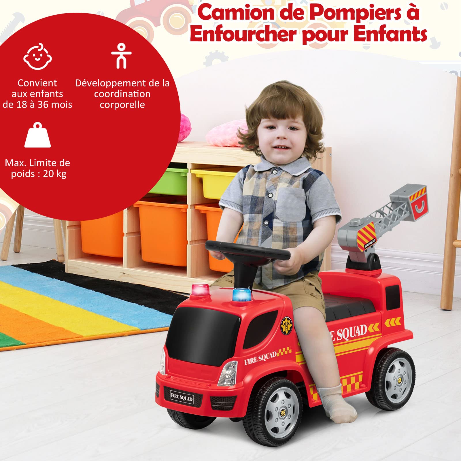 GOPLUS Porteur Scooter d'Incendie Électrique Enfant,avec Jet de Bulle