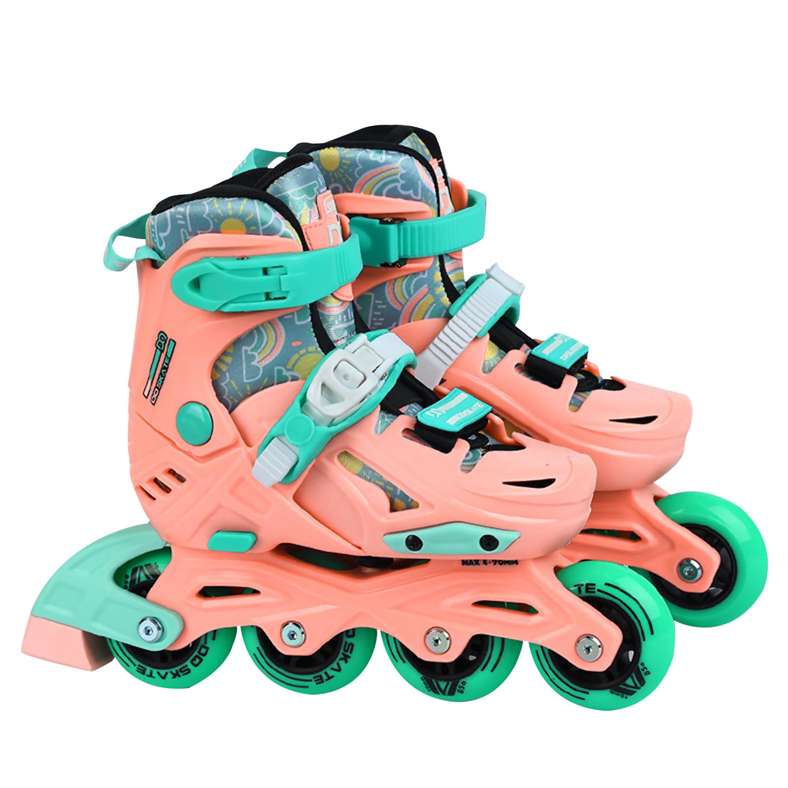 Beauenty Kids Adjustable Roller Skates - Single Row Skating Shoes with Safe Lock Straps for Beginners - Quad Skates for Boys and Girls - Indoor and Outdoor Use