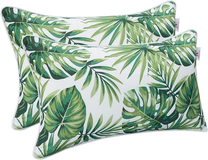 JMKaixin Pack of 2 Patio Lumbar Pillows, 12”x20” Fade Resistant Outdoor Waterproof